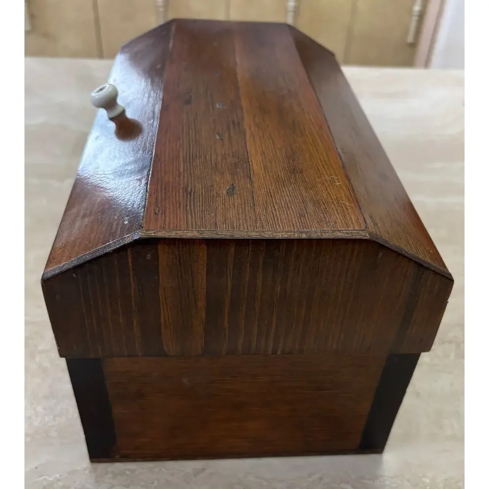 Vintage Rustic Wooden Keepsake Chest Box Storage Hinged Lid Solid Wood 12